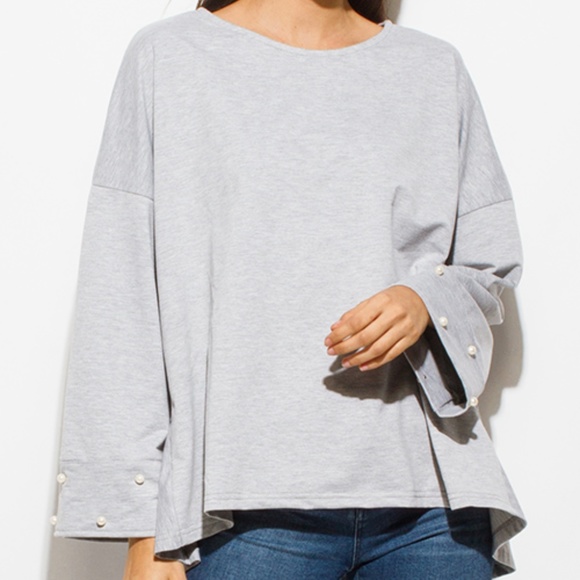 NEW light gray pearl studded oversized knit top - Picture 5 of 6